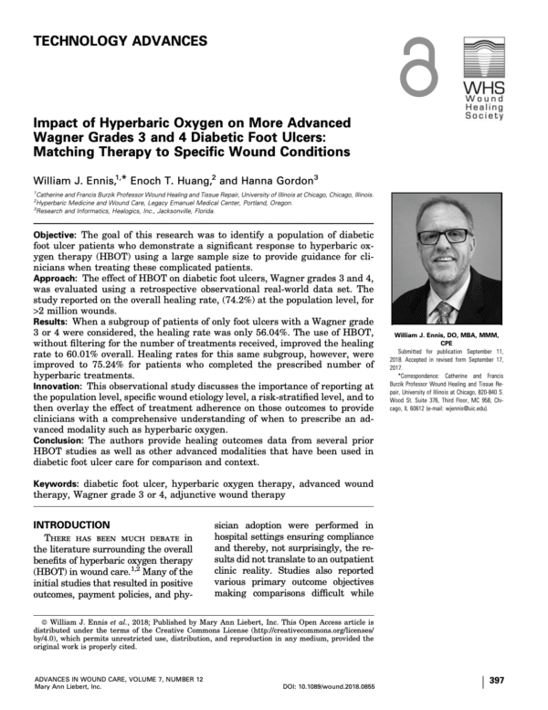 Download Impact of Hyperbaric Oxygen on More Advanced Wagner Grades 3 and 4 Diabetic Foot Ulcers: Matching Therapy to Specific Wound Conditions