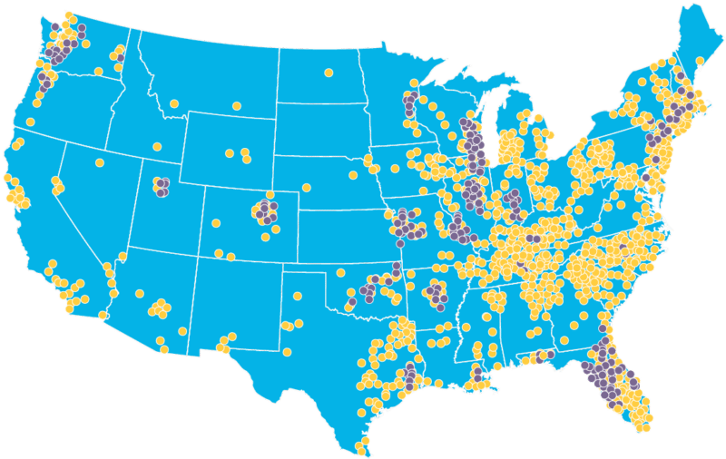 U.S. map of Wound Care Centers and skilled nursing facilities