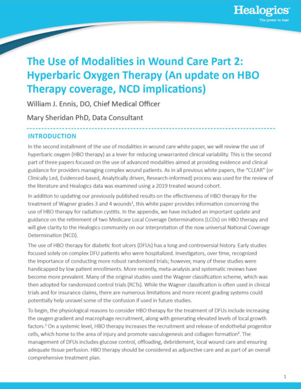 The Use of Modalities in Wound Care Part 2: Hyperbaric Oxygen
