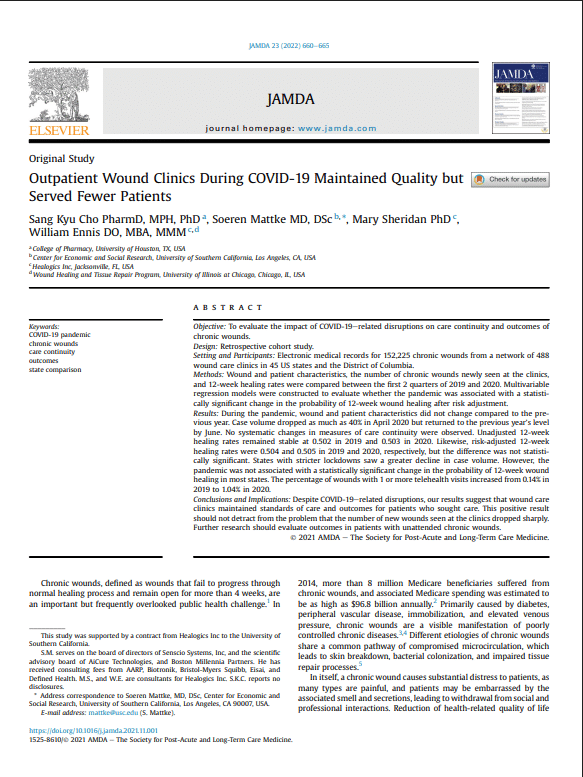 Outpatient wound clinics during COVID-19 maintained quality but served fewer patients