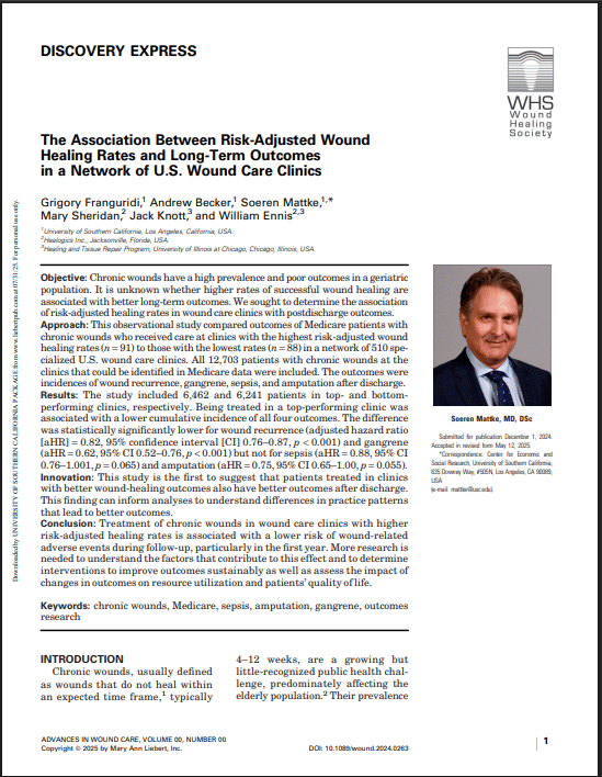 The Association Between Risk-Adjusted Wound Healing Rates and Long-Term Outcomes in a Network of U.S. Wound Care Clinics
